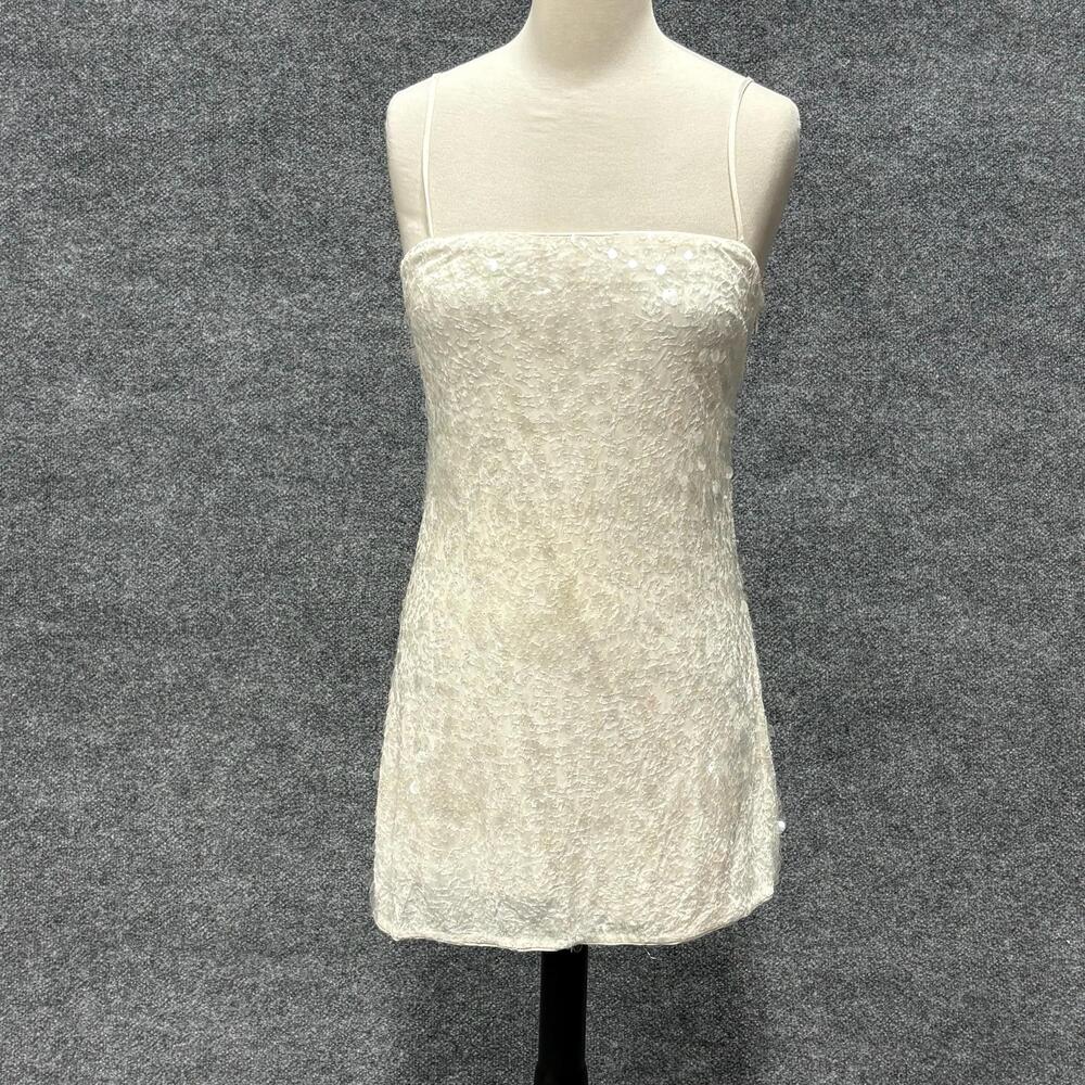 SIMKHAI Dress Womens 4 Off White Lollie Sequin Slip Strappy Mini Party Wedding
